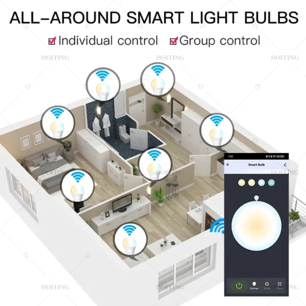 لمبة Tuya ذكية WiFi – تحكم صوتي وتوقيت، سطوع وحرارة قابلة للتعديل - Image 4
